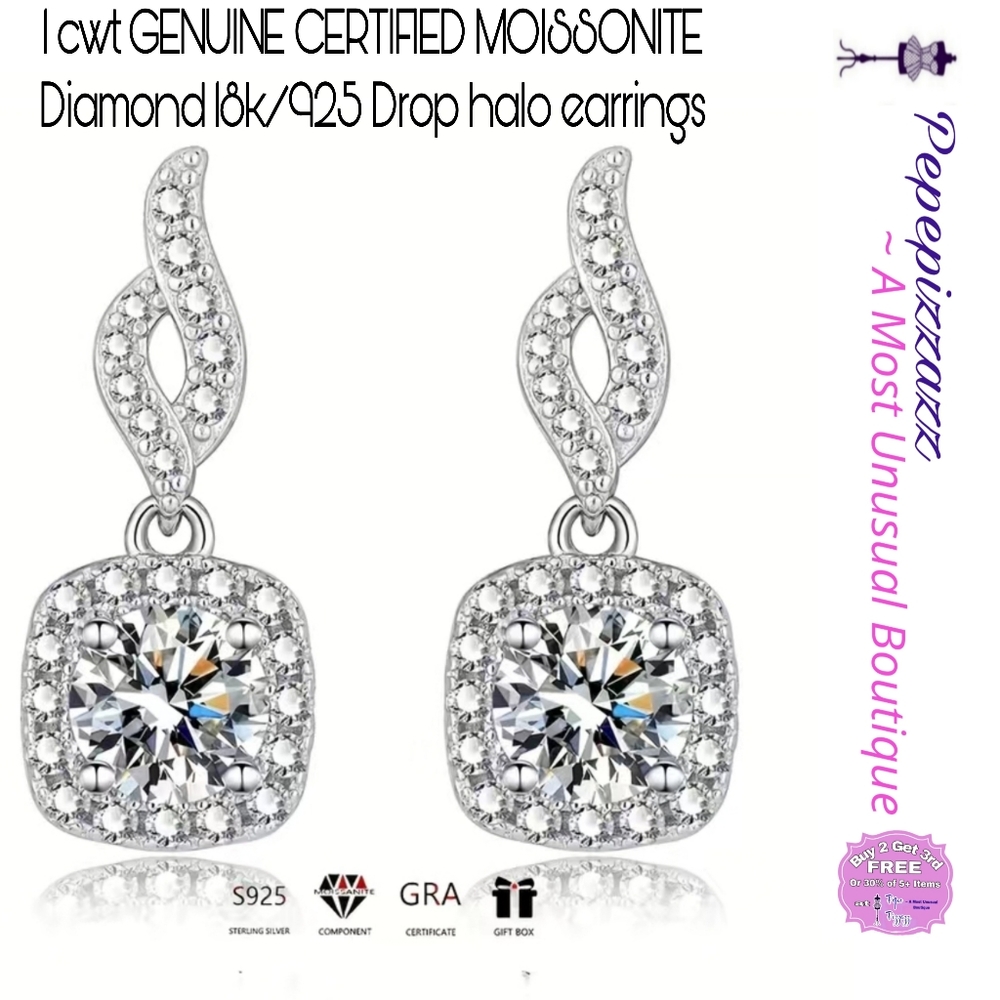 1ct GENUINE CERTIFIED MOISSONITE DIAMOND💎 EARRINGS 18kg/ 925 sterling silver 👀